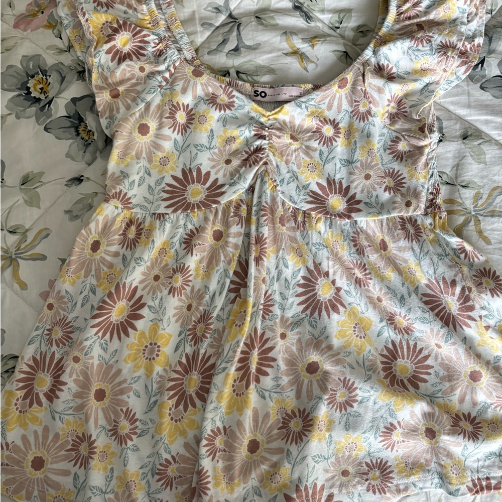 SO Floral Top with Yellow and Brown Accents